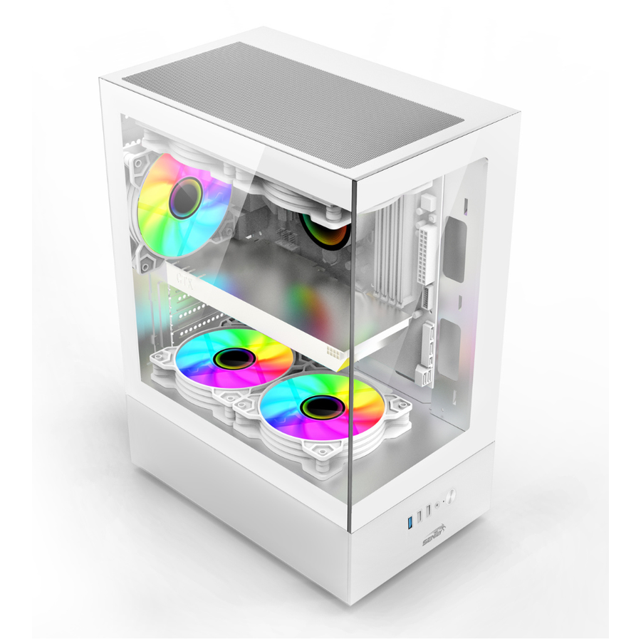 Gabinete Sentey Argb (6100-ARGB-SFWHITE) Lateral Acrilico Blanco X5 Fan