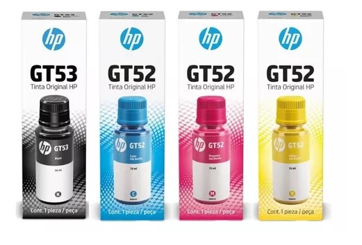 Combo Botella De Tinta HP GT53 Negra + 3 GT52 Colores