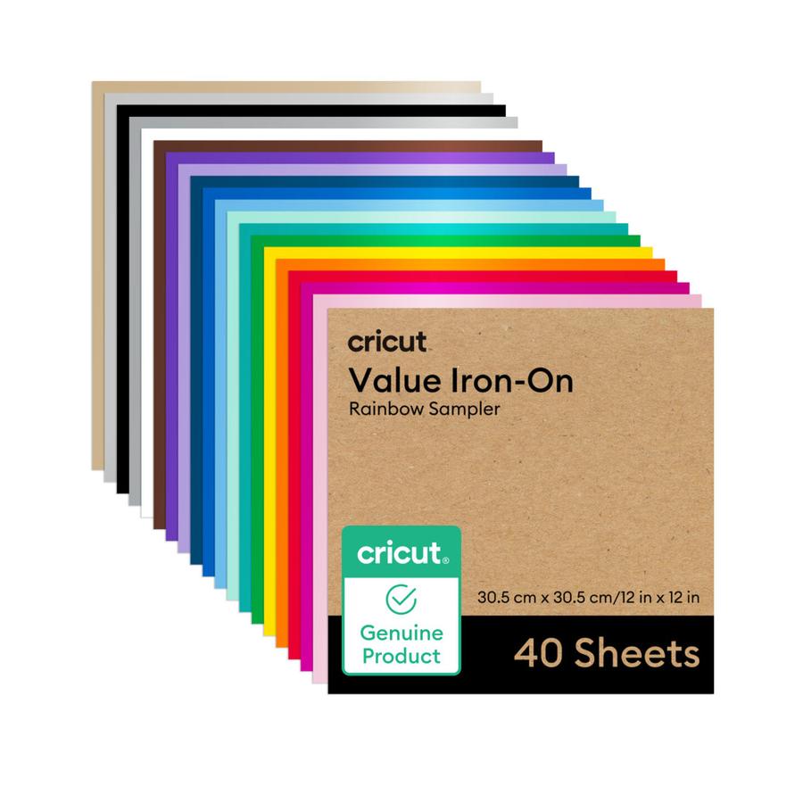 Papel Cricut Value Iron-On Sampler 12X12 Pulgadas 40 Hojas Arcoíris