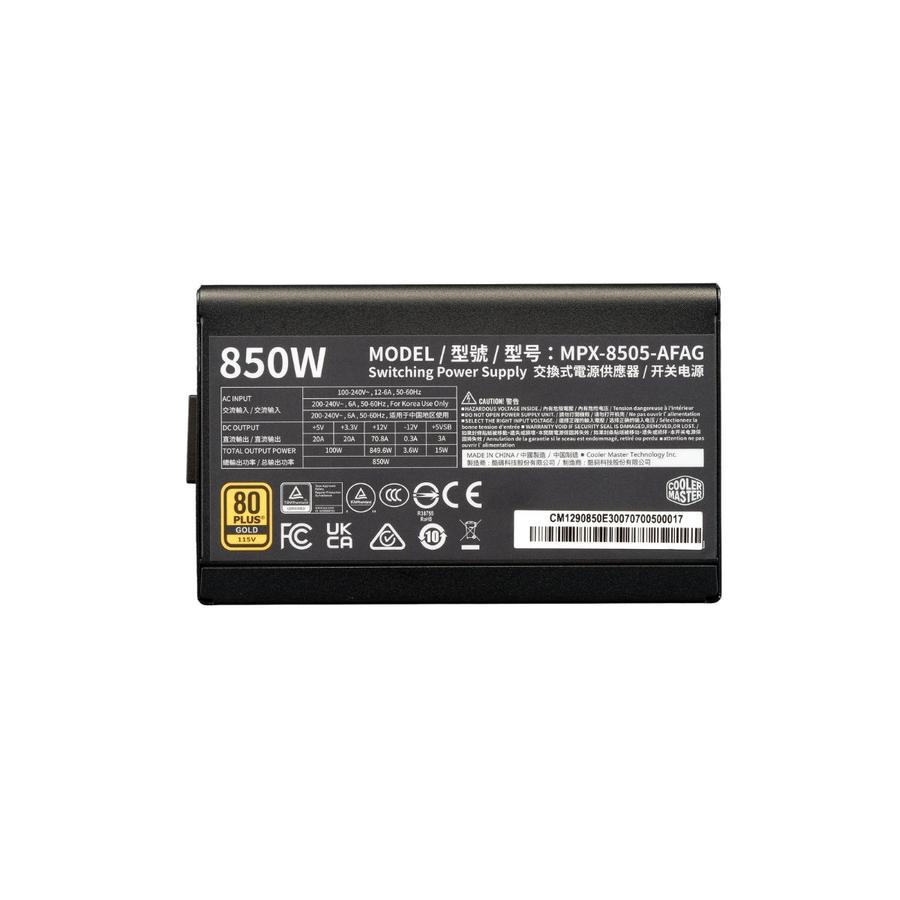 FUENTE COOLER MASTER 850W 80+ GOLD AWO CORD ATX 3.1 MODULAR