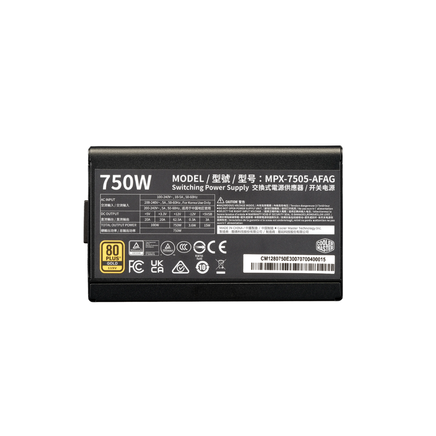 FUENTE COOLER MASTER 750W 80+ GOLD AWO CORD ATX 3.1 MODULAR