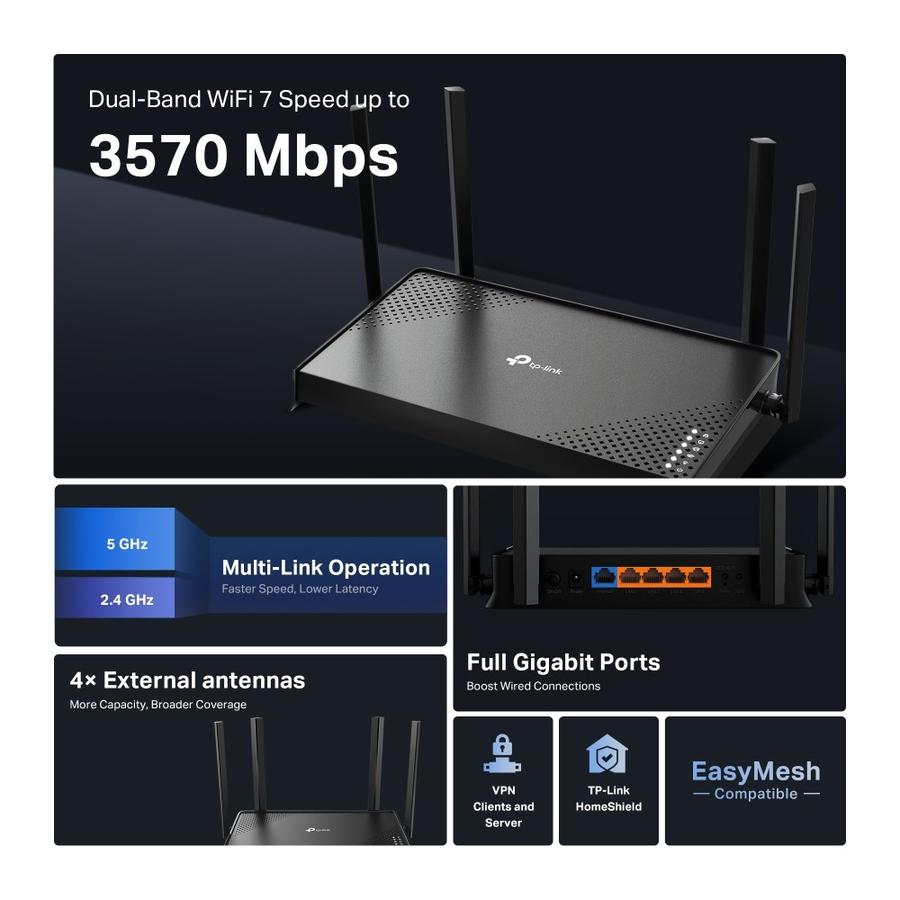ROUTER TP LINK ROUTER WIFI DOBLE BANDA BE3600 W7 (4ANT) — foto 4
